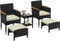 Yaheetech 5er Set Rattan Gartenmöbel Balkonmöbel Terassenmöbel Außen Kleiner Balkon mit 2 Einzelsofas & 2 Fußhocker & 1 Kaffeetisch, Schwarz & Beige