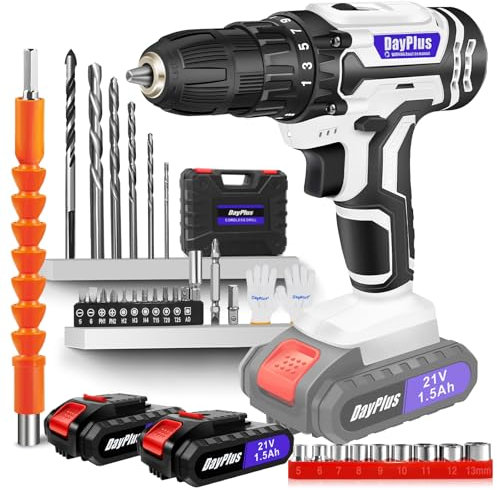 Perceuse Visseuse Sans Fil 21V, Visseuse Devisseuse Sans Fil avec 2 Batteries, 45Nm, 25+1 Réglages de Couple, 2 Vitesses, LED, 29 Accessoires et Valise, pour la Bricolage