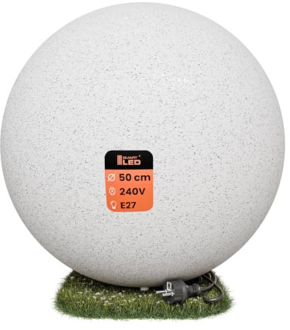 SMART LED Stone IP65 Kugelleuchte für Garten - 50 cm Kugel Außenleuchte Naturstein Optik - E27 230V - winterfest - Erdspieße (Ø 50 cm)