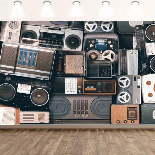 Vintage-Wand aus Radio-Boombox-Hintergrund, Retro-Fotografie-Hintergrund im 80er-Jahre-Stil, nostalgischer altmodischer Verstärker300x200cm
