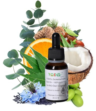 YODO’s Zeckenschreck, 100% natürlicher Zeckenschutz, Zeckenöl für Hunde zur Zeckenabwehr aus 7 hochwertigen BIO-Ölen hergestellt, 20ml Eukalyptus