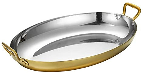 Poêle à fruits de mer, batterie de cuisine ovale en acier inoxydable avec deux poignées pour la maison, le restaurant ou le camping