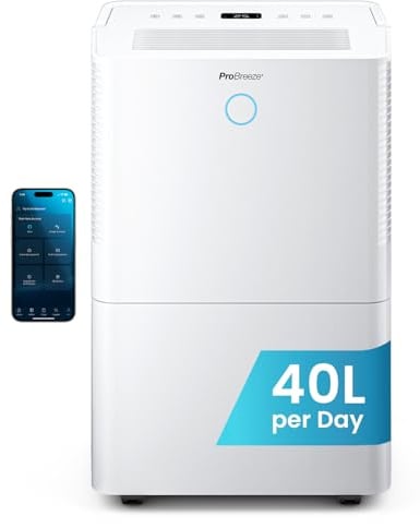 Pro Breeze OmniDry 40L Luftentfeuchter elektrisch mit WLAN App Steuerung, Hygrometer, 24h-Timer, Wäschetrockner-Modus, Auto-Abschaltung, Dauerbetrieb, für Keller Bad Garage