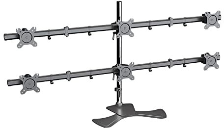 Universal Six Monitor Desk Mount Stand, Full Articulation Adjustable Arm for Multi-Screen Setup, Space-Saving Solution for Office and Gaming