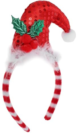 FRCOLOR Serre-tête de Noël Garçon Fille et Adulte avec Chapeau Pailleté Rouge Bandeau Festif et Accessoire Photo pour Fêtes de Fin d'Année