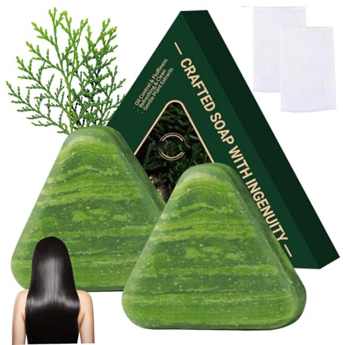 Barra per shampoo naturale da 2 pezzi, triangolo, barre per shampoo Usman Grass, barra calmante e rinforzante per donne e uomini
