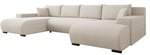 Mirjan24 Ecksofa Nojan Cord, Eckcouch Couch mit Schlaffunktion und Bettkasten, Wohnlandschaft, U-Form Sofa mit Bettfunktion, Cord-Bezug (Poso 100)