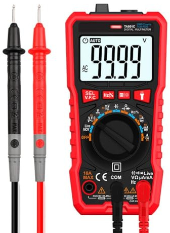 Gettimore Digitales Multimeter mit automatischer Reichweite, True RMS 9999 Counts mit NCV-Erkennung für Wechselstrom, Gleichstrom, Widerstand, Kapazität, Frequenz, Rot