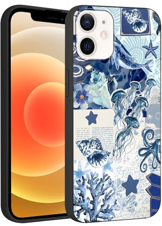 Tivkofk Cute Phone Case for iPhone 12/iPhone 12 Pro 6.1'', Summer Preppy Ocean Marine life Collage Case Design Pattern for Girls Women, Slim Soft Silicone Shockproof Bumper Protector Cover