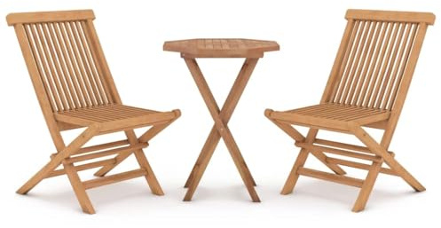 PHGTYUK 3-TLG. Garten-Essgruppe Massivholz Teak, klappbare Holzstühle und Tisch für Terrasse, robuste Gartenmöbel Set mit Stabilität, max. 110 kg pro Sitzplatz