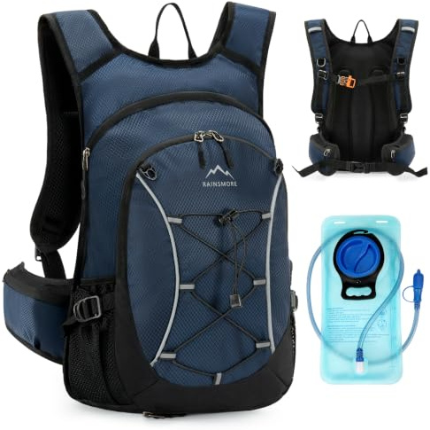 RAINSMORE Trinkrucksack mit 2L Trinkflasche Wanderrucksack Fahrradrucksack | Mtb Rucksack Leichter Atmungsaktiv Wasserdichter Laufweste Für Herren Damen Laufrucksack Für Marathon Biken Bergsteigen