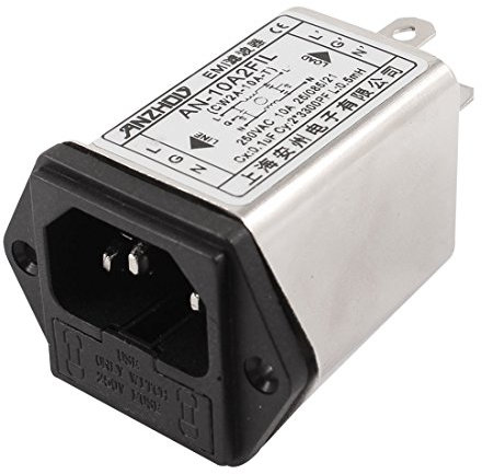 sourcing map IEC C14 Male Socket Panel Mount Fused Power Line EMI Filter AC250V 10A