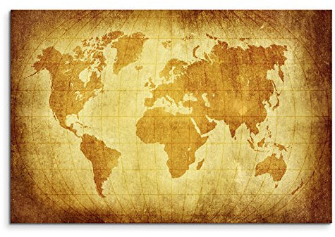 120x80cm Leinwandbild auf Keilrahmen Weltkarte Breitengrade Längengrade vintage Wandbild auf Leinwand als Panorama