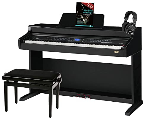Classic Cantabile DP-A 410 SH E-Piano Set inkl. Bank, Kopfhörer und Schule (Digitalpiano 88 Tasten Hammermechanik, Kopfhöreranschluss, USB, Begleitautomatik, Pedale, inkl. Noten, Hocker) schwarz glanz