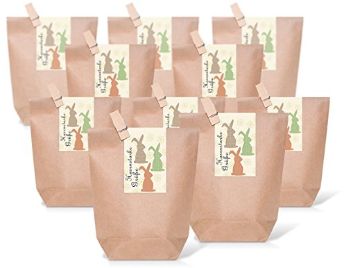 Logbuch-Verlag 25 kleine Osternest Geschenktüten für Ostern 14 x 22 x 5,5 cm für Süßigkeiten Ostergeschenke mit Aufkleber und Holzklammer