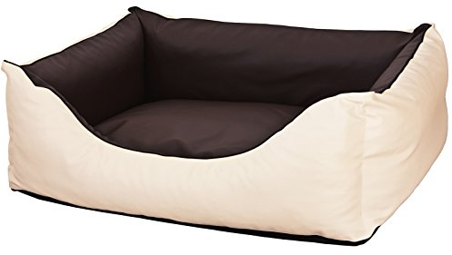 CopcoPet Hundebett Rocco Orthopädisch Braun/Beige 90 x 70 cm – Wendebett aus pflegeleichtem Kunstleder – Waschbar, bequem & gelenkschonend – Mit erhöhtem Rand – Für mittelgroße Hunde, formstabil
