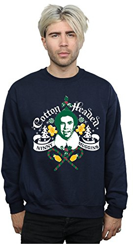 Elf Men's Cotton Headed Ninny Muggins Sweatshirt Small Navy Blue