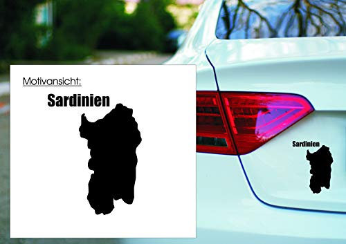 Autoaufkleber: SARDINIEN, Inselkontur und Name, Sardegna, Insel, Meer, Reisen, Urlaub (Weiß - 180 mm x 100 mm)