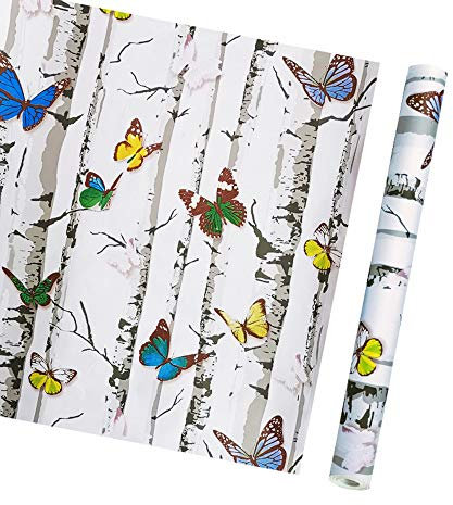 Adesivo vinilico bianco betulla farfalla contatto carta mensola Liner per cucina bagno armadi cassetto Backsplash parete arte artigianato porta adesivo decalcomania 45 x 998 cm