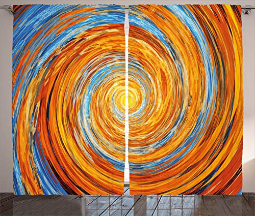 ABAKUHAUS Fraktal Rustikaler Gardine, Bunte Hippie-Art, Schlafzimmer Kräuselband Vorhang mit Schlaufen und Haken, 280 x 260 cm, Orange
