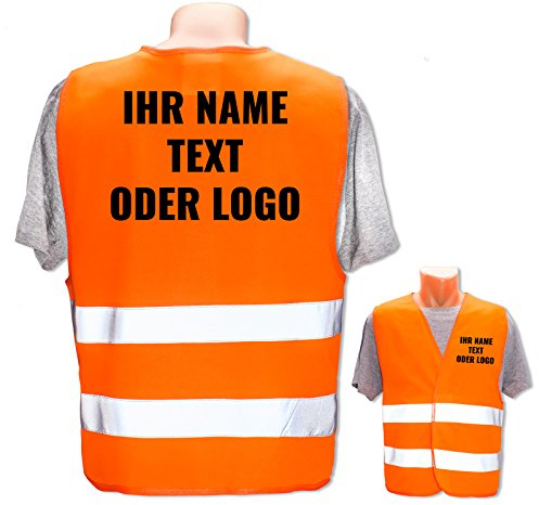 Warnweste selbst gestalten mit eigenem Aufdruck * Bedruckt mit Name Text Bild Logo Firma, Position & Druckart:Rücken + Front/Standard-Druck, Farbe & Größe:Orange/Größe XL/XXL