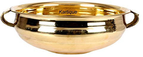 Kartique Brass Golden Fancy Vessel Urli Uruli for Home Decor Bowl Decoration Pot Flowers Floating Candles in Office Hotel Religious Function 12 Inch (Gold 12 Inch)