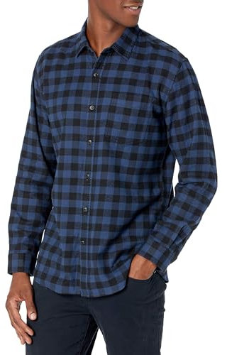 Amazon Essentials Men's Long-Sleeve Flannel Shirt (Available in Big & Tall), Black Blue Buffalo Plaid, M