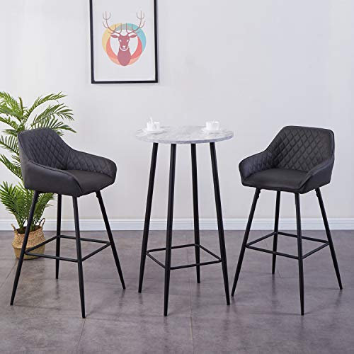JYMTOM Barhocker 2er Set Barstuhl Küchenstühle mit Rückenlehne, Fußstütze, Armlehnen Metall Tresenhocker (PU Dunkelgrau(2pc))