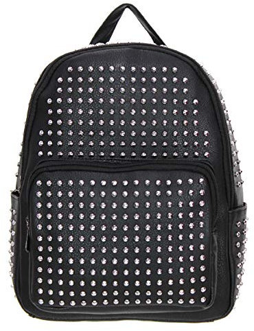 Valigeria.shop Rucksack Damen Mädchen Nieten Casual City Rucksack mit Nieten aus Kunstleder für Reisen Freizeit Arbeit Schule 20 Liter Angebot Reißverschluss Geschenkidee, Schwarz , S
