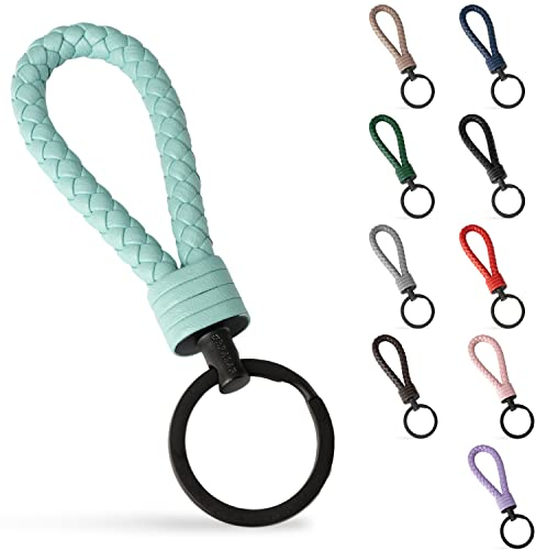 SERASAR Schlüsselband Leder mit Edelstahl Schlüsselring - Zusatzringe für kleine Schlüssel - Ideal für Auto, Motorrad, Fahrrad & Haus-Schlüssel - Schlüsselanhänger mit Geschenk-Schachtel