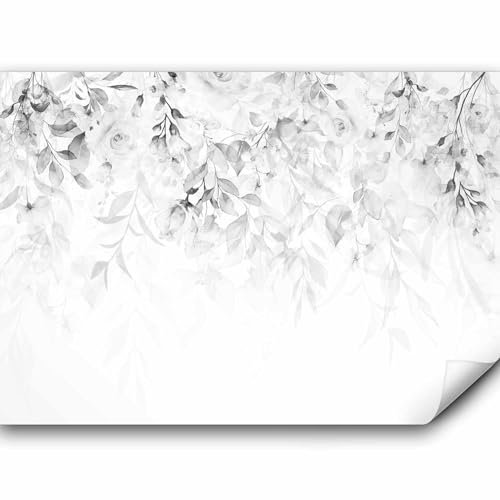 murando - Papier peint panoramique nature 450x315 cm - Revêtement mural décoration pour chambre salon cuisine - Design unique et moderne - Gris blanc - Fleurs nature plantes roses b-A-0697-a-d