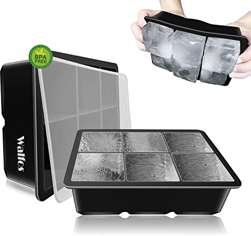 Walfos® Silicone Large Ice Cube Molds with Lids,Ice Cube Tray, 2 Pack, Flexible & Easy Release, BPA Free and Dishwasher Safe, Perfect for Cocktail, Whiskey, Chocolate, Baby Food