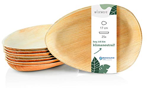 Wiseware Palmblatt Teller in Tropfenform – 25 Stück Einwegteller oval Ø 17 cm – biologisch abbaubare Servierteller Palmblatt – kompostierbares Partygeschirr – Bio Einweggeschirr (25, Ø 17 cm)
