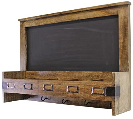 Geko Mango Wood Blackboard With 5 Storage Slots & Key Hooks