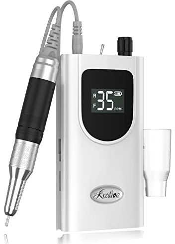 Kredioo Ponceuse pour Ongles Professionnelle 35000 Tours Silencieuse Puissante Portable avec Affichage de LCD 6 Embouts pour Manucure Pédicure