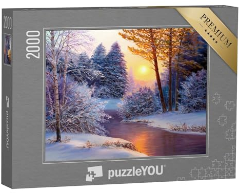 puzzleYOU: Puzzle 2000 Teile „Winterlandschaft mit Fluss, Ölgemälde“ – aus der Puzzle-Kollektion Natur, Kunst & Fantasy