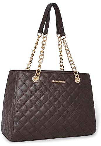 Montana West Schulterhandtaschen für Frauen Gesteppte Tote Geldbörse Damen Designer Satchel Hobo Tasche mit Kettenriemen Geschenk 040, 040 Kaffee,