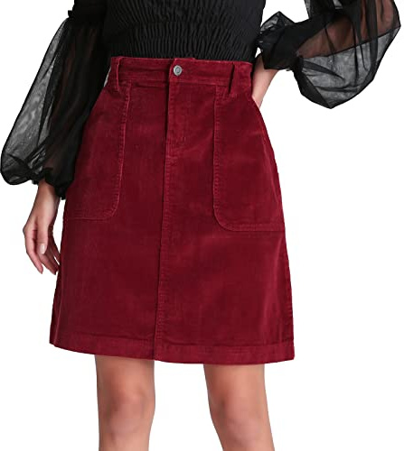 JEANIR Women's Low Stretch Denim A-Line Skirt 14 Pit Stretch Corduroy Knee Length Mid Skirt Mini Denim Skirt with Pockets…