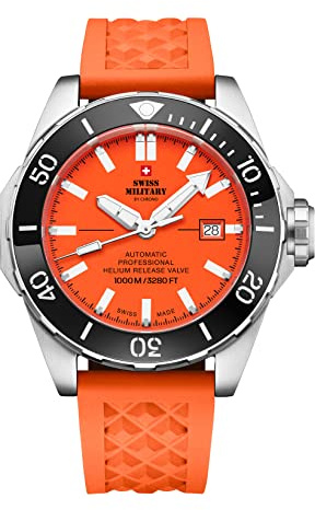 Swiss Military by Chrono Herren Uhr Armbanduhr Automatik Uhrwerk mit Silikonarmband Analoge Herrenuhr Silber Schwarz SMA34092.07
