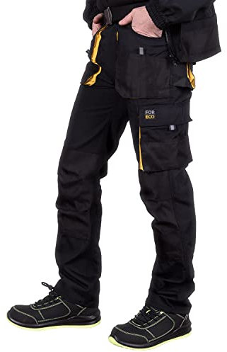 REIS FORECO-T BY48 Pantaloni da Lavoro per Uomo, Protettivi, Antitaglio, Cargo, 80% Poliestere 20% Cotone, Nero-giallo, Taglia 48
