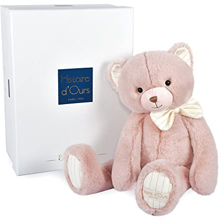 HISTOIRE D'OURS - Peluche Doudou Ours - Rose - 40 cm - Collection Preppy Chic - Idée Cadeau de Naissance et Anniversaire pour Enfants - Doudou Très Doux & Elégant - Avec Boite Cadeau - HO3133