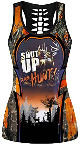 3D-gedruckte Shut Up Jagd Tanktop Leggings Anzüge Frauen Sexy Weste Mädchen Hohl Tank Tops Plus Size, Hohle Tanktops, 36