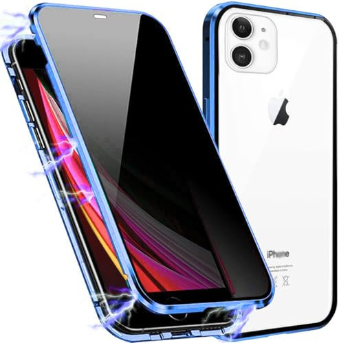 MIMGOAL Anti Spy Hülle für iPhone 11 360 Grad Magnetische Handyhülle mit Sichtschutz Blickschutz [Vorne und Hinten Gehärtetes Glas Ganzkörper Schutzhülle] Full Body Privacy Anti-peep Case, Blau