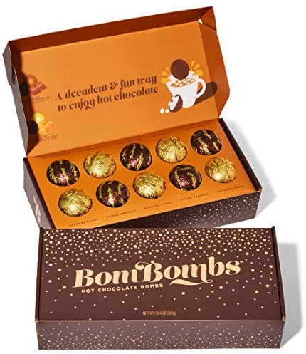 Bombombs by Thoughtfully, Set regalo di bombe al cacao classiche al latte, include 2 gusti: caramello e brownie al caramello con mini marshmallow, set di 10 pezzi