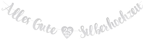 Silberhochzeit Girlande Deko Glitzer Alles Gute zur Silberhochzeit Banner Papier Hänge Dekoration für Silberhochzeit, 25. Jubiläum, 25. Hochzeitstag usw.