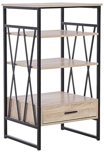 Beliani Regal Hellbraun Holzoptik Metallgestell Schublade 3 Fächer Industriell Keene