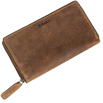 STILORD 'Faye' Damen Geldbörse Leder viele Kartenfächer Portemonnaie Kartenetui Briefbörse Accessoire Geschenk für Frauen Vintage Echtleder, Farbe:Bergamo - braun
