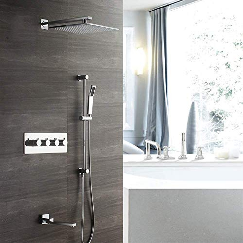 CAZARU Unterputz-Dusche in der Wand mit Hubstange 3-Funktions-Thermostat-Duscharmatur Duschset Schön praktisch
