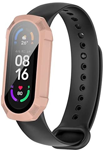 TingYR Funda para Xiaomi Band 6 NFC, PC + Vidrio Templado para Proteger la Pantalla, Anticaída, Duradero Todo Incluido Reloj Estuche Protector para Xiaomi Band 6 NFC.(Rosa)
