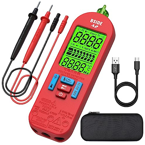 BSIDE A2 Kleines Digital Multimeter mit Automatischer Bereichswahl Stromprüfer Spannungsprüfer VFC NCV Kapazität Widerstand Frequenz Diode Kontinuität Tester mit Koffer und Wiederaufladbarem Akku